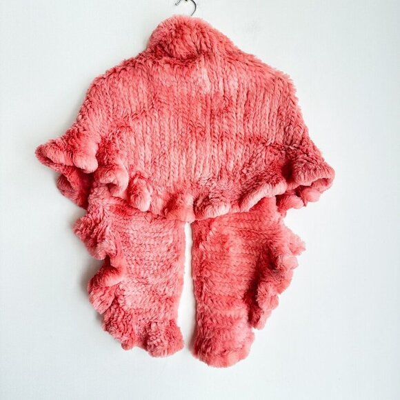 Pink Rabbit Fur Woven Triangular Shawl Scarf Wrap - Picture 5 of 8